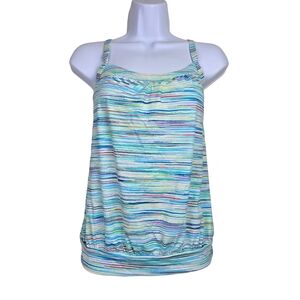 Lands End Womens Colorful Stripe Blue Swimsuit Tankini Top Size 4